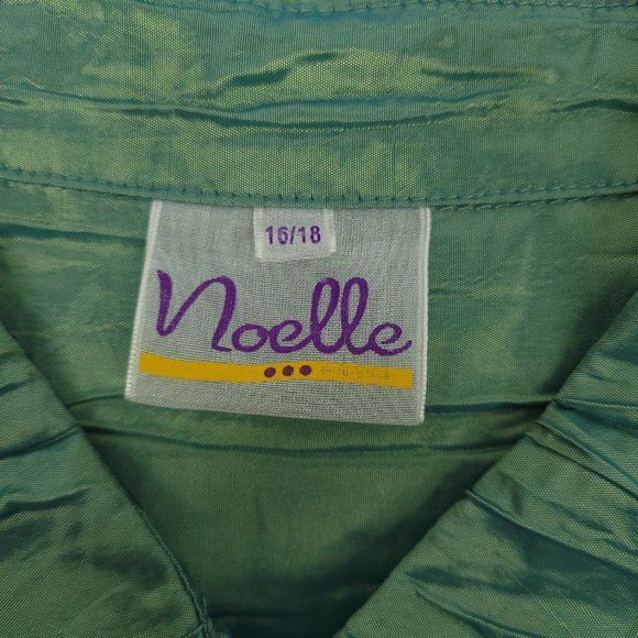 Noelle Crinkle Pleat Tunic Top Jacket Iridescent Green Size 16/18 Button Front - Picture 4 of 13